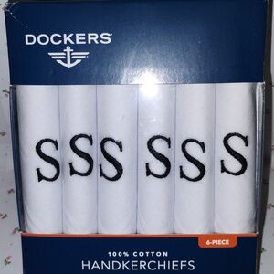 DOCKERs:  White 100% cotton Handkerchiefs Monogram S - 6 piece set
